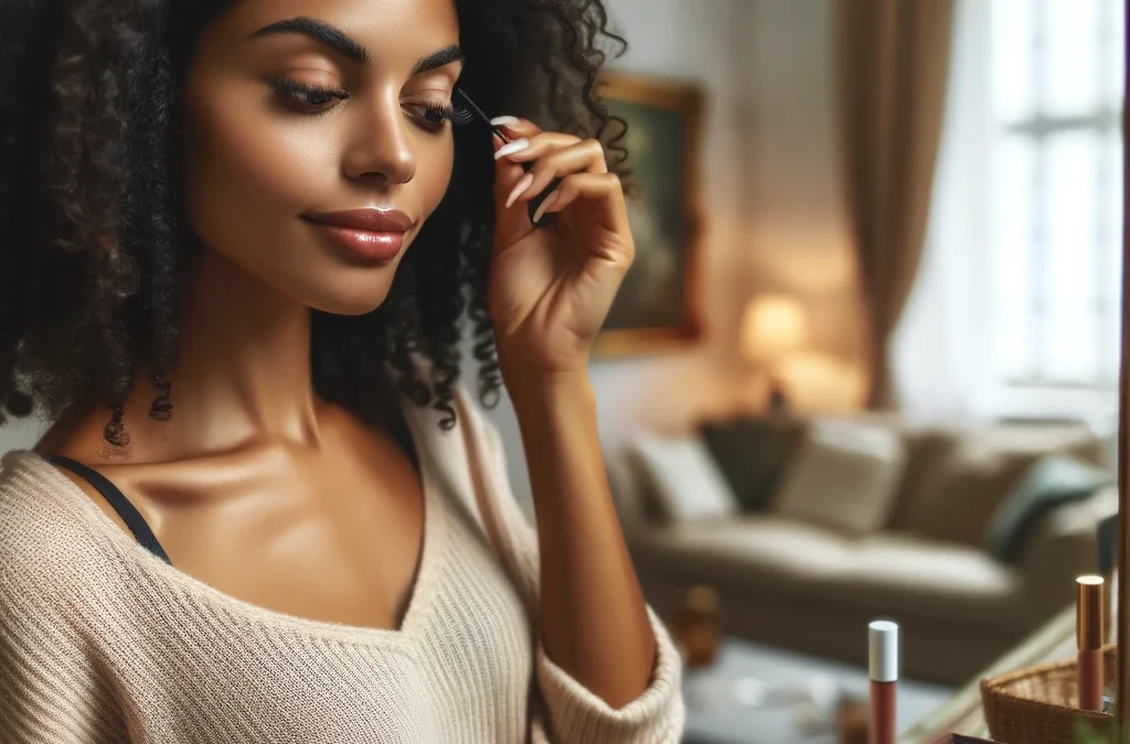 African American woman looking at her lashes