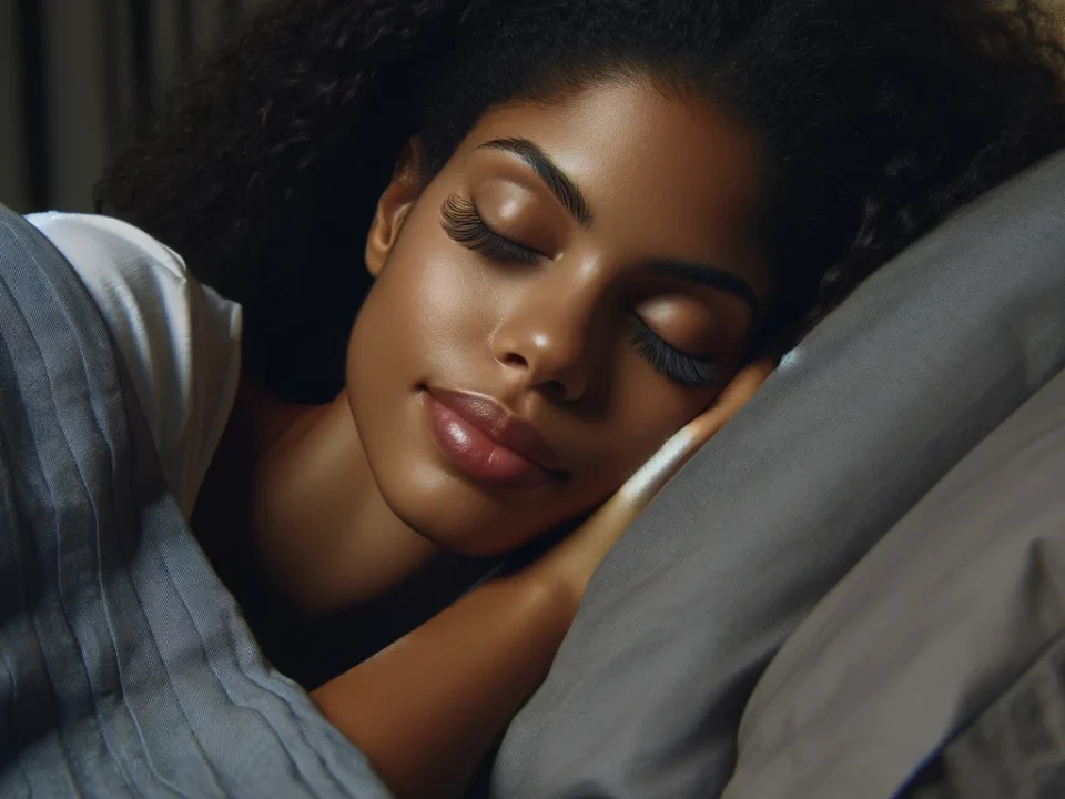 African American woman sleeping with lashes on